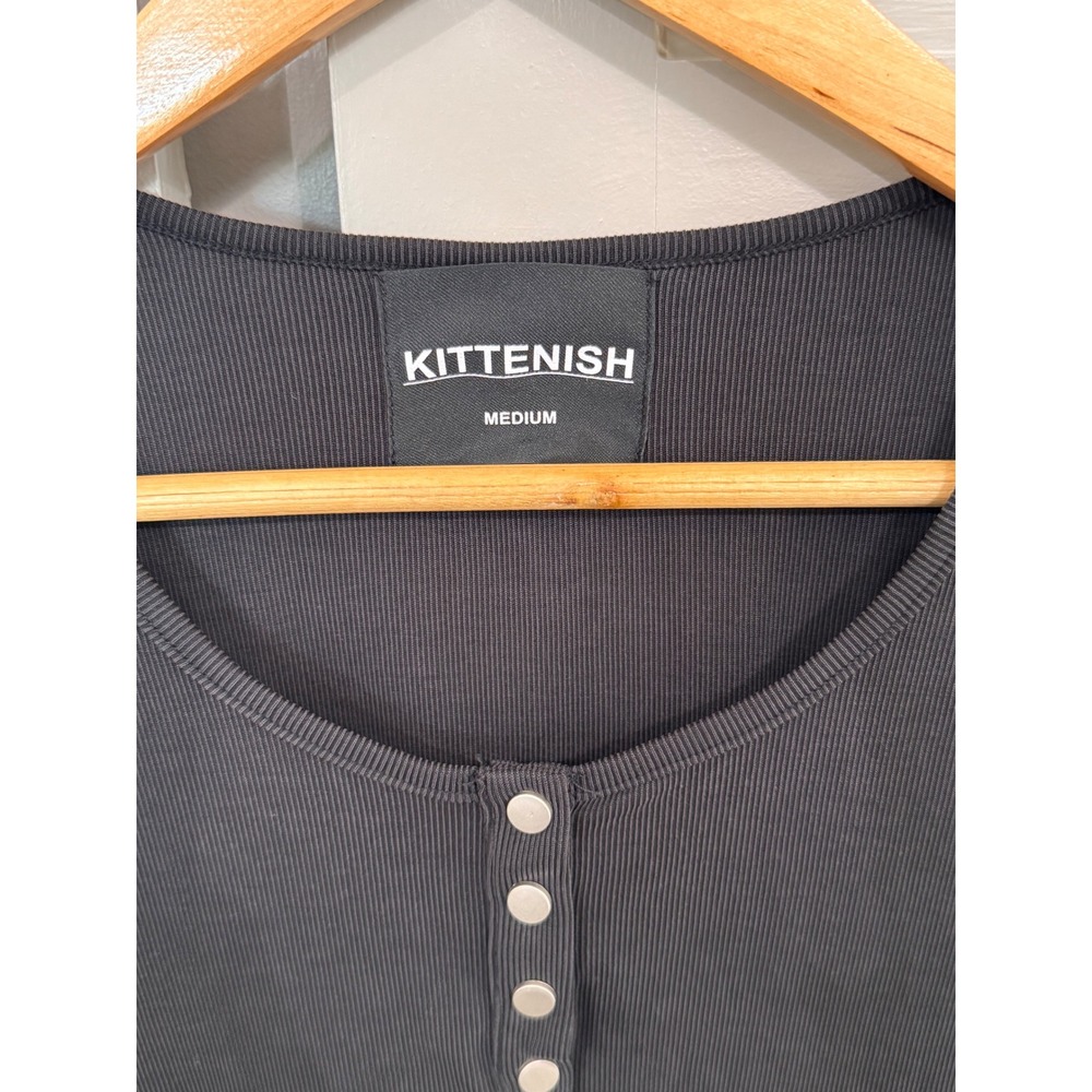 Kittenish‎ Womens Black Ribbed Long Sleeve Henley Bodice Top Size Medium - Picture 4 of 4